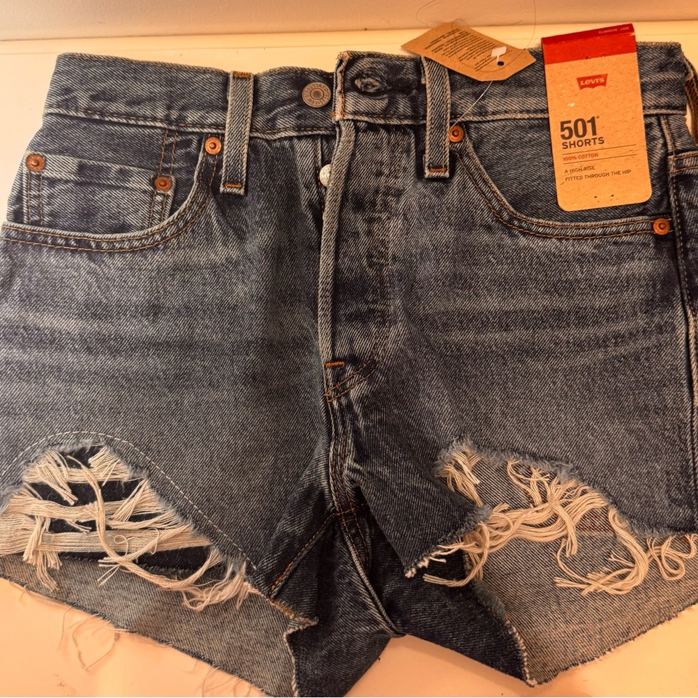 Levi's Blue Distressed 501 Shorts